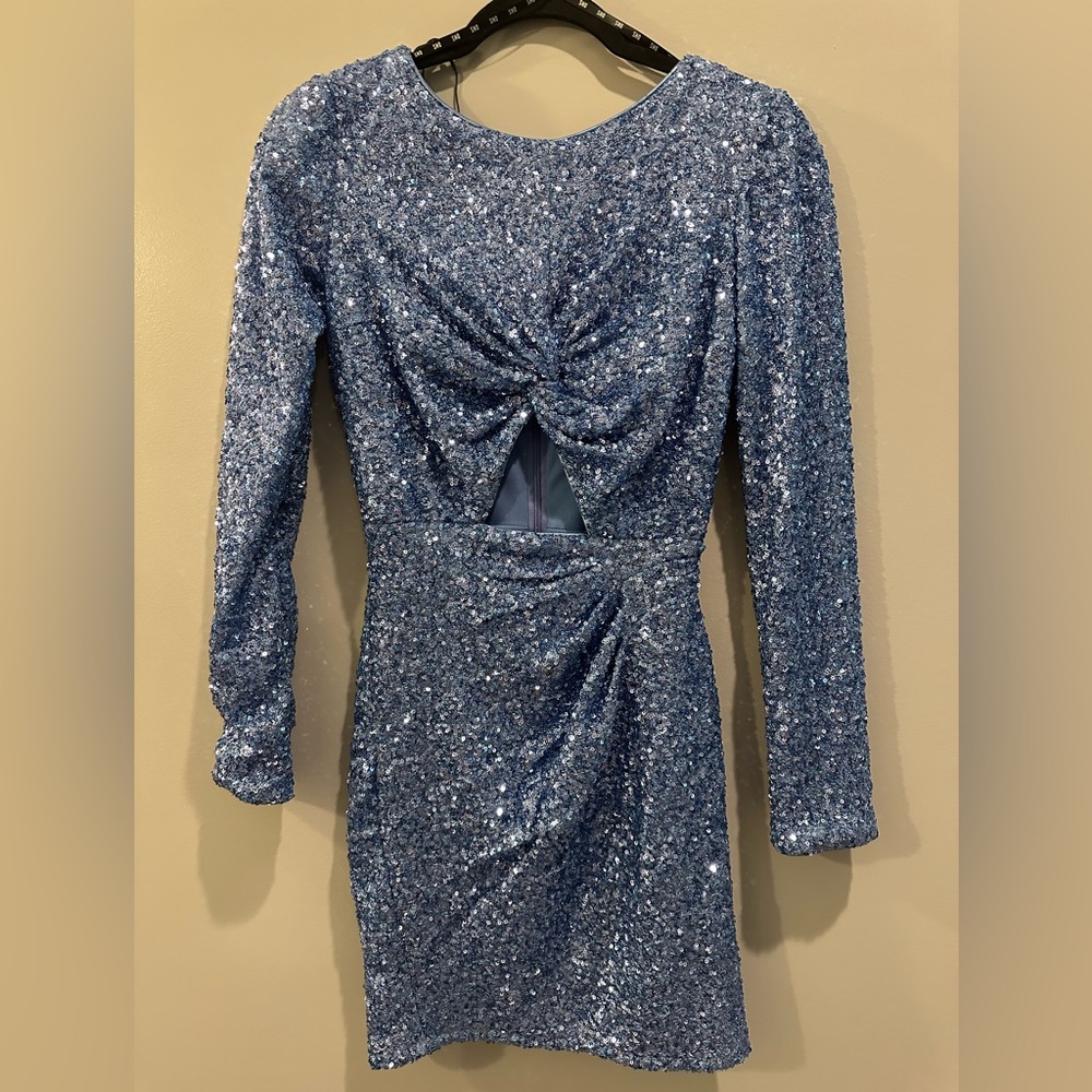 SHO by Tadashi Shoji Long Sleeve Sequin Cutout Bodycon Dress Size XXS Blue - Picture 3 of 7